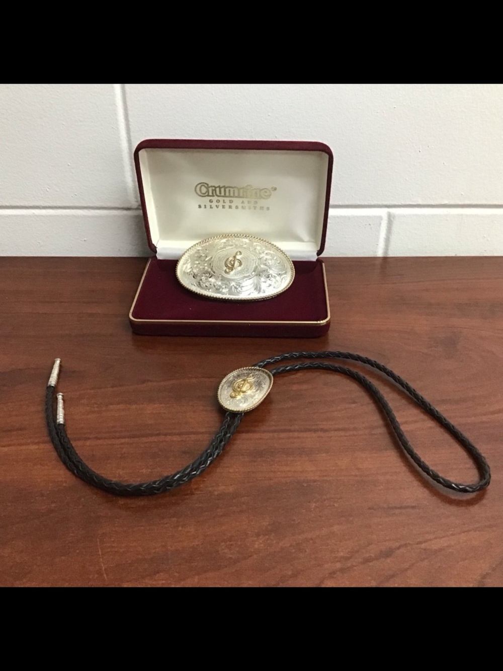 Vintage Montana Silversmith G Clef Music Symbol Large Belt Buckle And Bolo Tie